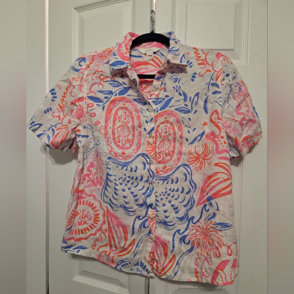 Lilly Pulitzer Pink and Blue Print Shirt